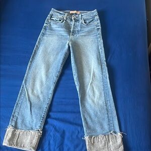 7 For All Mankind Light Blue Straight Leg Jeans with Plaid Cuff size 25
